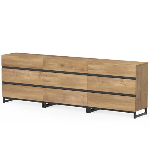 WAMPAT Modern TV Stand for TVs up to 40 inch, 3 Drawers, Metal Base, Oak J845