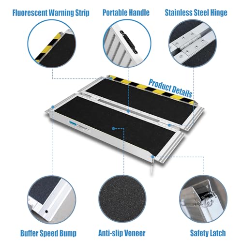 Portable Wheelchair Ramp 3FT, Non-Slip Folding Aluminum for Steps & Doorways F481682