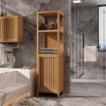 Tall Bathroom Storage Cabinet, Bamboo Storage Cabinet with Door and 2 Tier Shelves - Narrow Bathroom Cabinet Freestanding for Bedroom, Living Room and Kitchen (52")