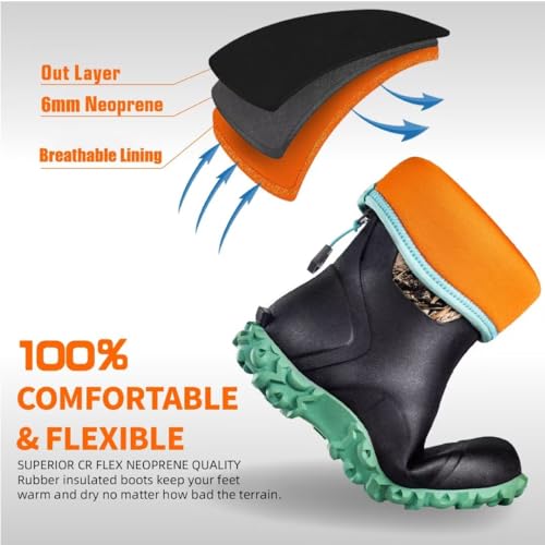 D DRYCODE Women's 6mm Neoprene Mid Calf Rain Boots, Waterproof, Black S28175