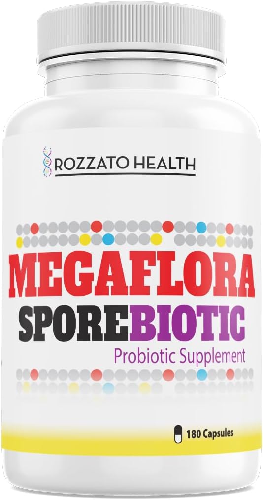 MegaFlora Sporebiotic, All-Natural Spore Based Probiotic, Healthy Digestion and Immune Suppport, High Potency Bacillus Indicus, Subtilis, Coagulans, Licheniformis, and Clausii strains, 180 Count