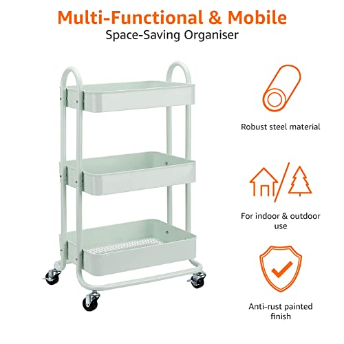 Amazon Basics 3-Tier Rolling Utility Cart with Lockable Wheels, White I730073