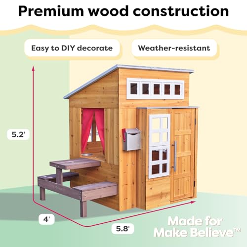 KidKraft Modern Outdoor Wooden Playhouse with Picnic Table and Grill S7361