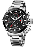 MEGALITH Men's Watch 45mm Stainless Steel Chronograph Waterproof Analog Quartz Date Heavy Duty Watches for Men Metal Luminous Multifunctional Cool Designer Gents Wrist Watches