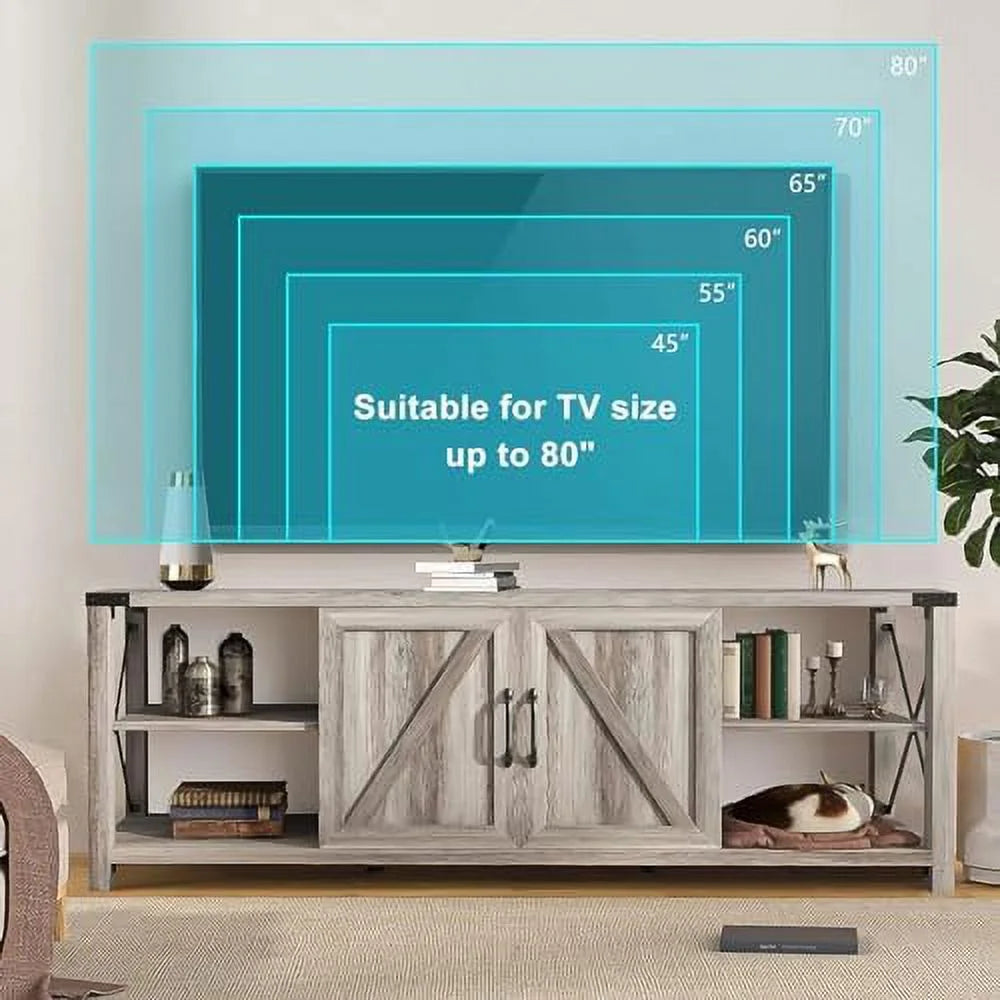 HJZUINIUNIU Farmhouse TV Stand for TVs up to 85" Wooden Entertainment Center with 2 Drawers K173