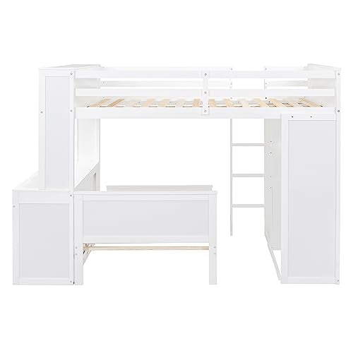 Harper & Bright Designs Full Over Twin Bunk Bed with Desk and Storage, Solid Wood, Gray L8927