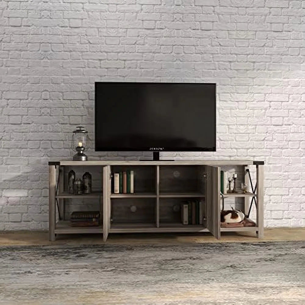 HJZUINIUNIU Farmhouse TV Stand for TVs up to 85" Wooden Entertainment Center with 2 Drawers K173