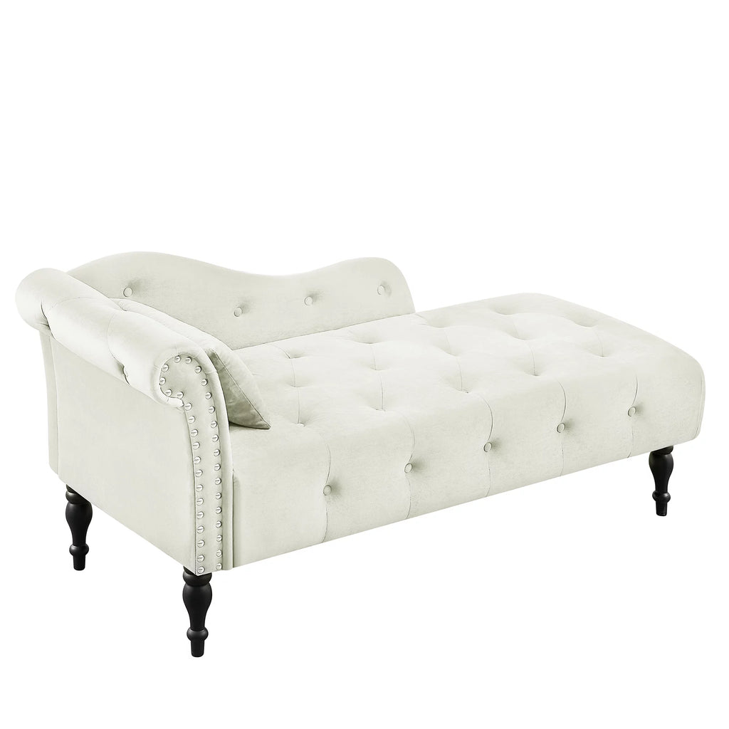 HUTWIFE Velvet Chaise Lounge with Nailhead Trim and Pillow S383