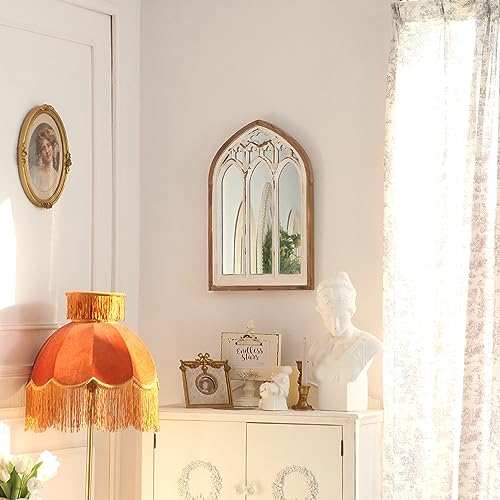Arch Window Wall Mirror Farmhouse Cathedral Mirror with Wooden Frame U119913