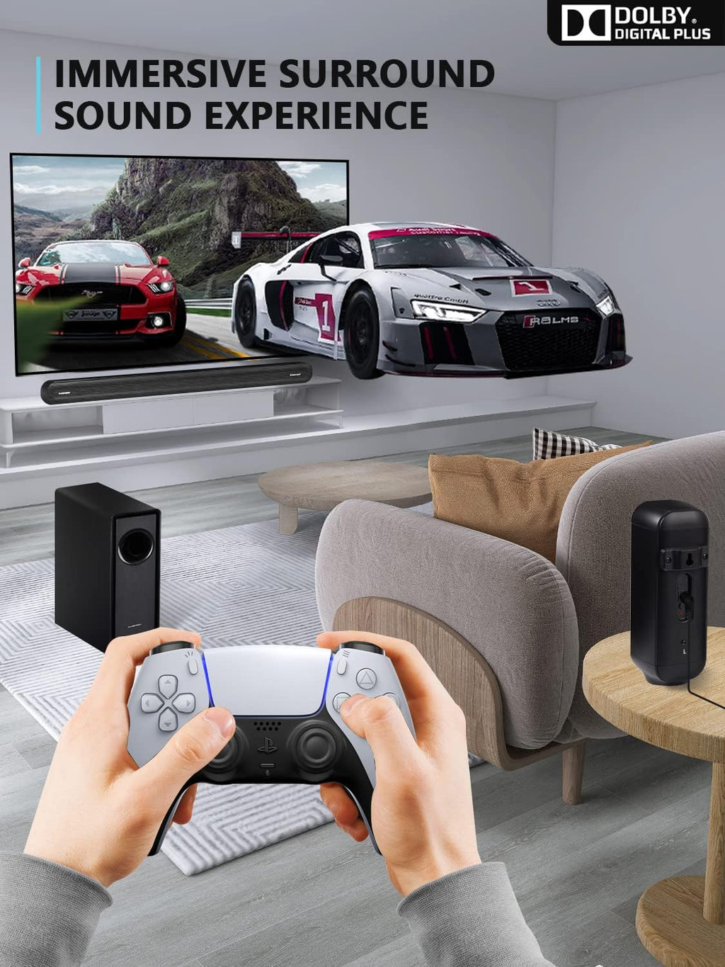 5.1 CH Surround Sound Bar with Dolby Audio, Wireless Subwoofer & Rear Speaker for TV D587