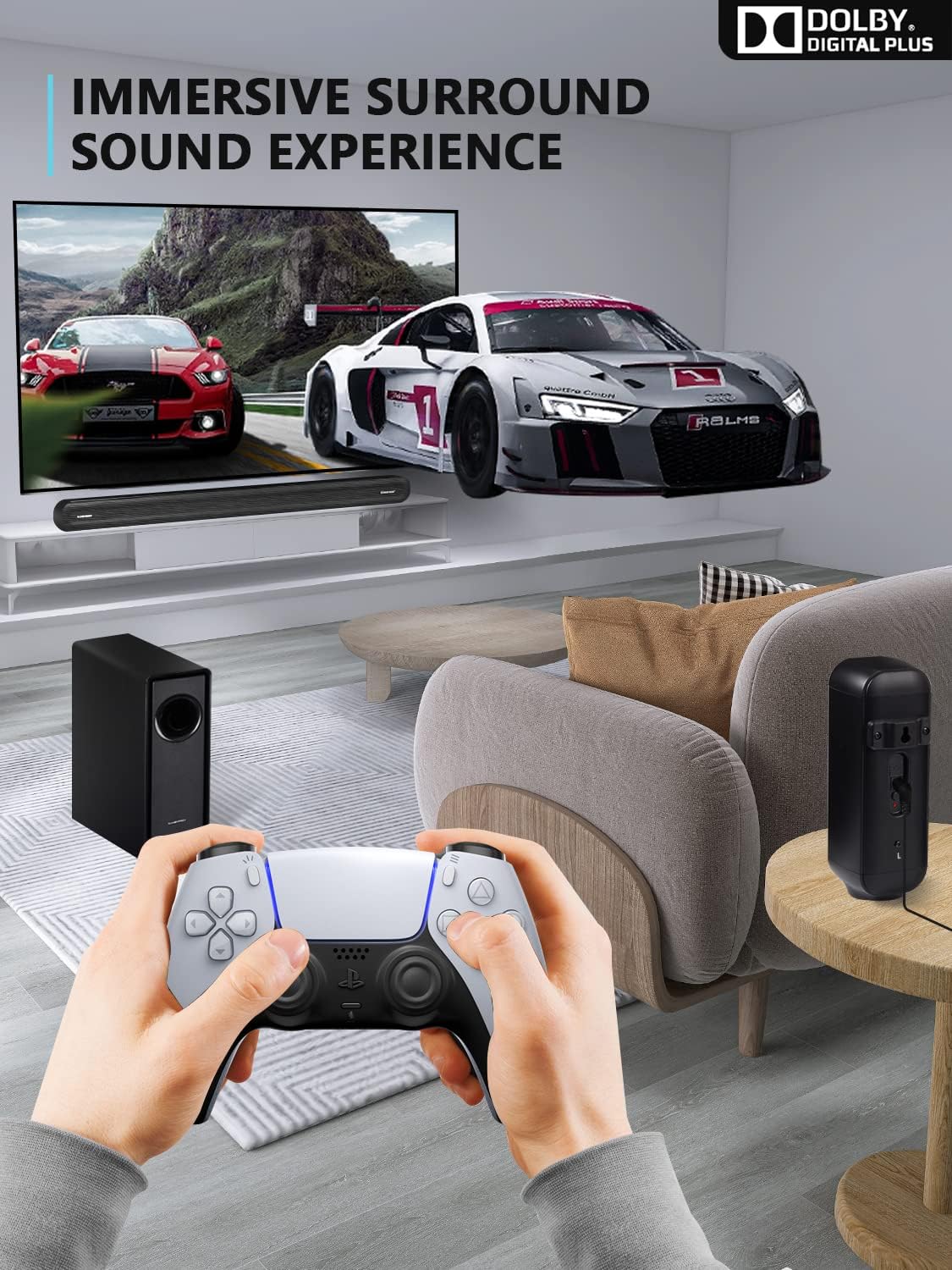 5.1 CH Surround Sound Bar with Dolby Audio, Wireless Subwoofer & Rear Speaker for TV D587