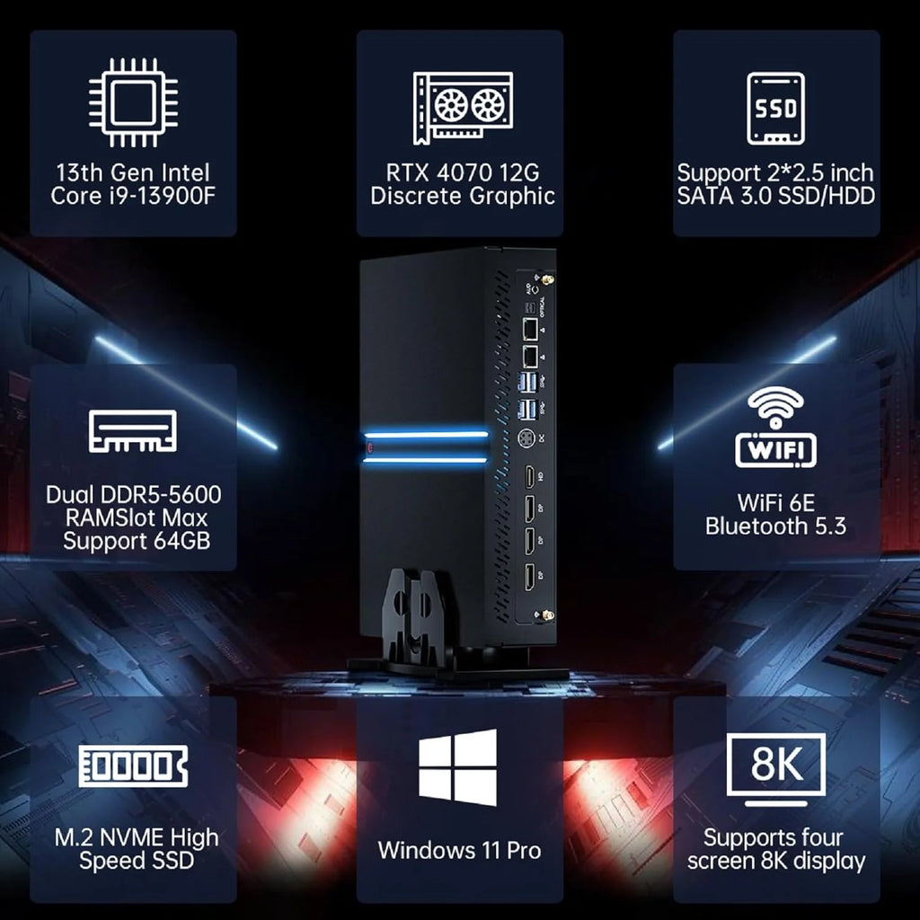 Mini Gaming PC i9-13900F RTX4070 32G DDR5 1T SSD Windows 11 Pro W4519
