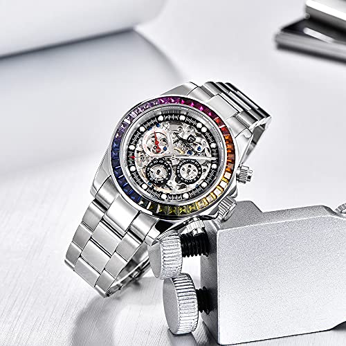 HaiQin Pagani Design 1653 Skeleton Automatic Watch for Men, Diamond Bezel Stainless Steel X587