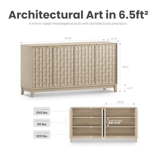 COLAMY Fluted Sideboard Cabinet with Storage, Solid Wood Buffet, Walnut Finish O47048
