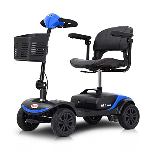 Folding Mobility Scooter - 4 Wheel Lightweight Electric Mobility Scooter for Adults - Red Powered Mobility Scooters for Seniors, Travel - Long Range Power Extended Battery with Charger and Basket