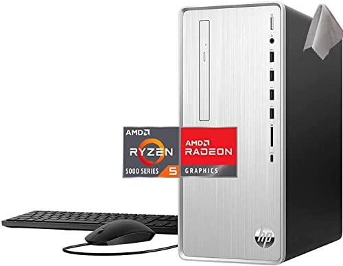 HP Pavilion Desktop PC, AMD Ryzen 5 5600G, 12GB RAM, 1TB HDD, 256GB SSD, Wi-Fi, Bluetooth, 9 USB Ports, Windows 11, Pre-Built PC Tower Bundle with JAWFOAL