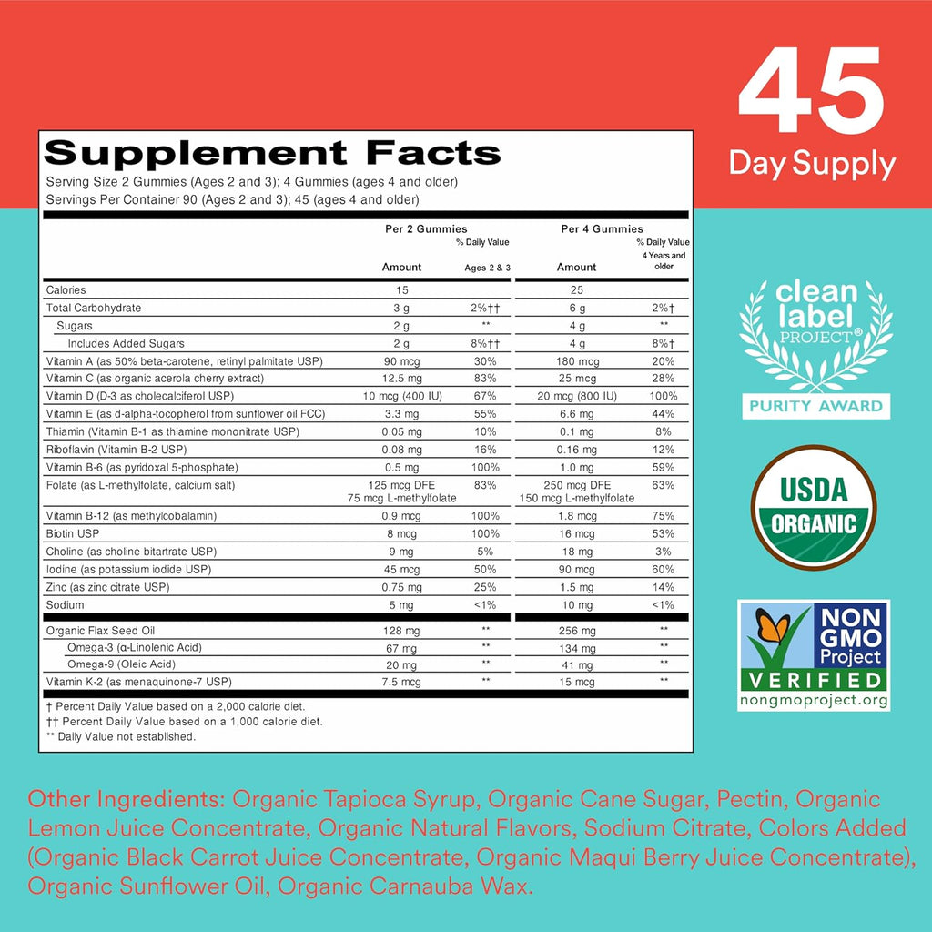 SmartyPants Organic Kids & Toddler Multivitamin Gummies, 180 Count E5008