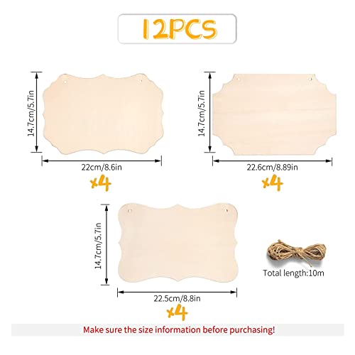 12Pcs Unfinished Wood Slices Rectangle Blank for Crafts, Door Hanger, Painting, 8.8 x 5.7 Inches G43648