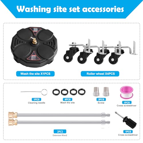 Balabulala 18" Pressure Washer Surface Cleaner with 4 Wheels and Extension Wands W3626