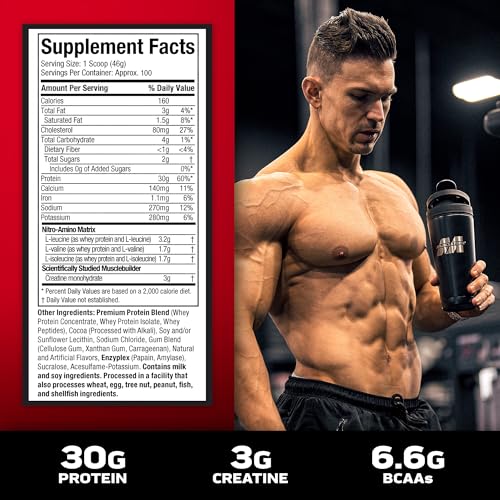 Muscletech Nitro-Tech Whey Protein Powder, Strawberry, 2.2 lb K11479