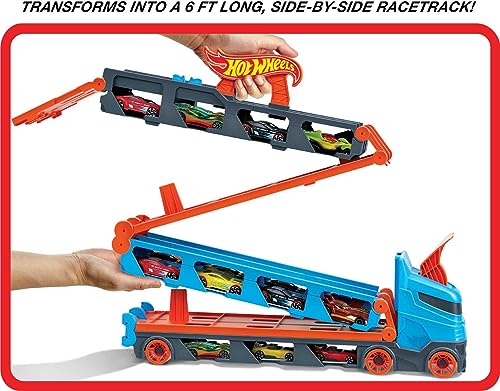Hot Wheels Speedway Hauler Storage Carrier with 3 1:64 Scale Cars & Drag Race Track F586351