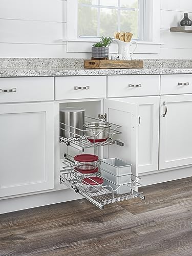 Rev-A-Shelf 2 Tier Pull Out Cabinet Organizer 12 x 18 Inch Steel Wire J907