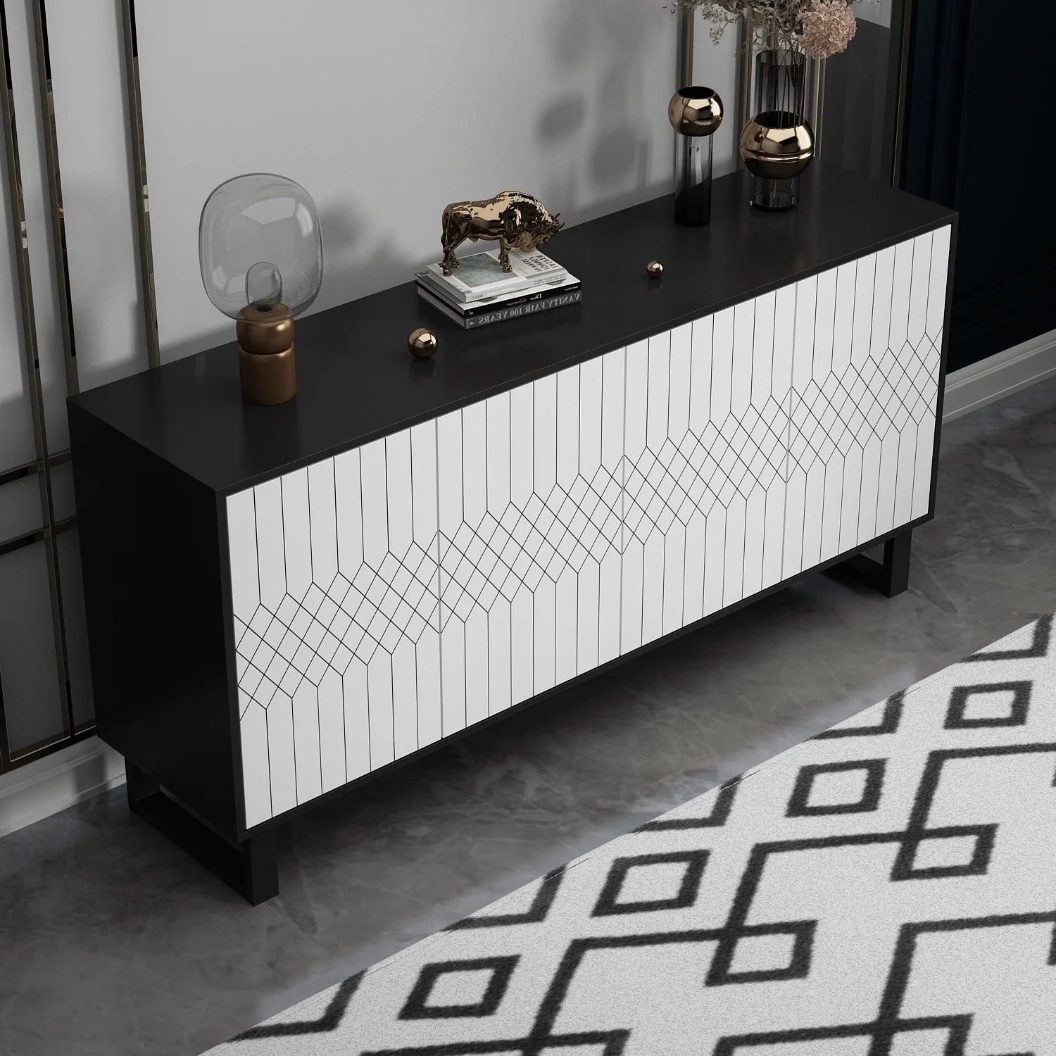 Modern Credenza Sideboard with Pop-Up Doors 63 inch N1565