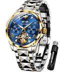OUPINKE Mens Watches Automatic Skeleton Tourbillon Self Winding Luxury Sapphire Crystal Business Dress WristWatch