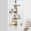MEWOOFUN Cat Tree Door Mounted Cat Climber, Cat Shelves Cat Ladder with Removable Soft Mat, 4-Levels Over Door Cat Climber for Indoor Cats (Wooden-67.2" H X 23.4" L X 8.4鈥漌)