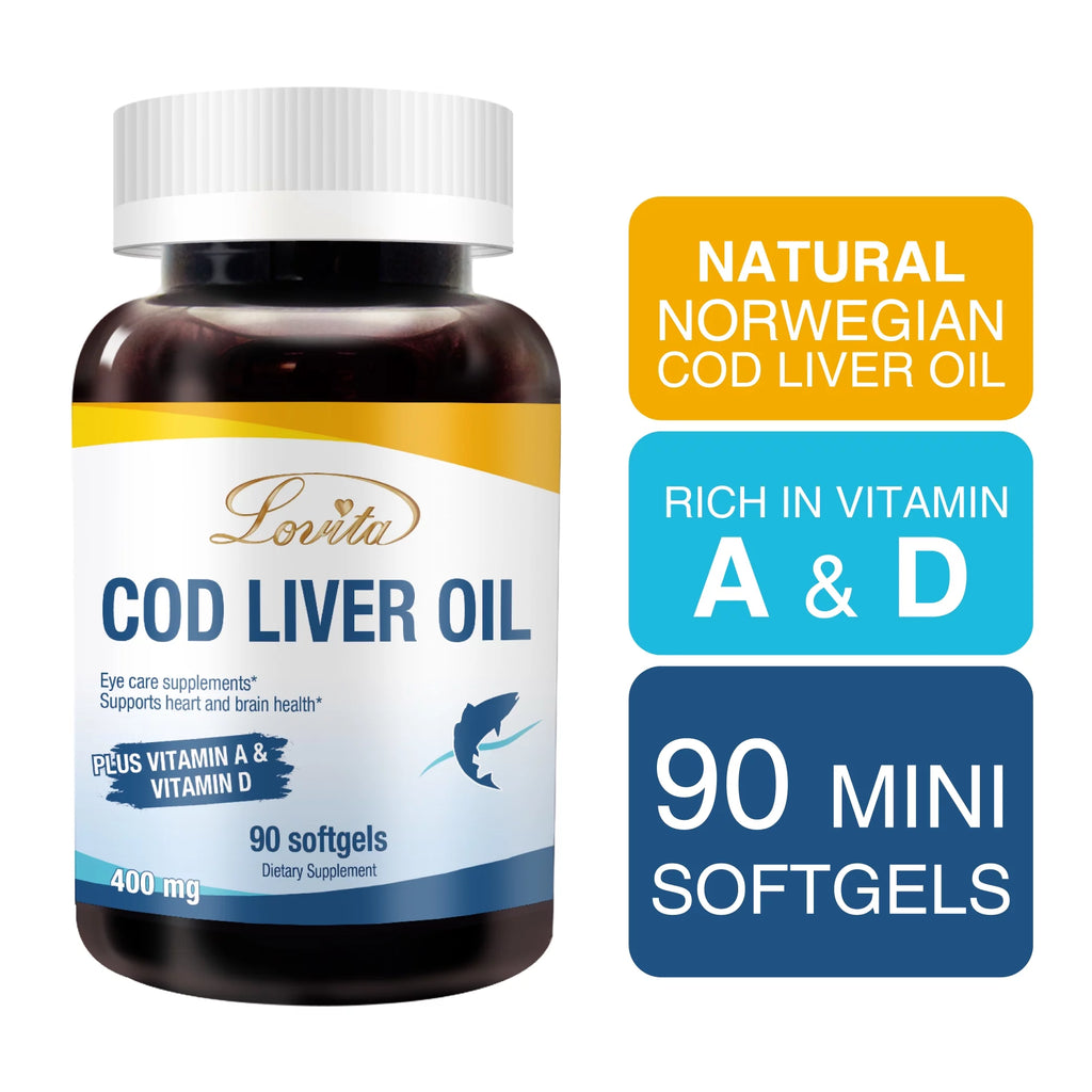 Lovita Cod Liver Oil 400 mg, Omega 3 with Vitamin A & D3, 90 Softgels (Pack of 3) T4339