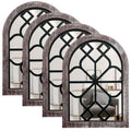 ZEXUIRU 4 Set Arched Window Mirror Wall Decor,Rustic Mirror Set Arches, Wood Framed Farmhouse Hanging Mirrors for Wall Decor Living Room,Bedroom Kitchen,Distressted White