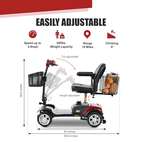 Folding 4-Wheel Electric Mobility Scooter for Adults & Seniors, 12Ah Battery, Yellow I235