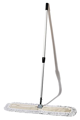 Commercial Dust Mop 24 in for Hardwood Floors, Reusable Cotton Head, Extendable Handle L1897