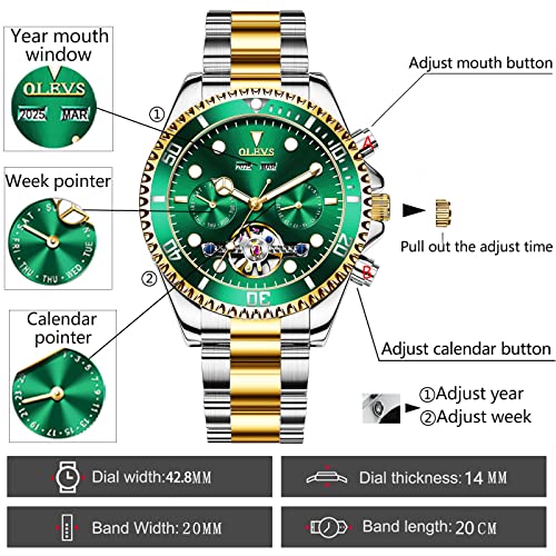 OLEVS Automatic Mechanical Watch for Men, Stainless Steel, Luminous S489554
