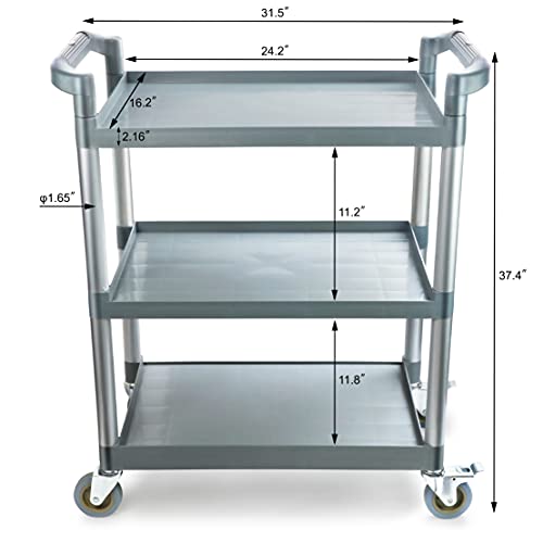 New Star Foodservice 250-Pound 3-Tier Utility Cart with Locking Casters, Black A83221