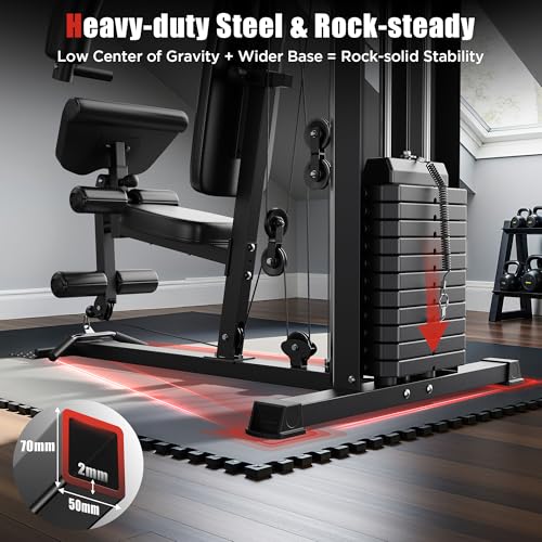 Sportsroyals Home Gym with 154LBS Weight Stack, Full Body Workout Station R116