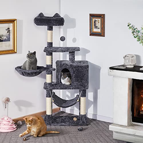 Topeakmart 54.5in Cat Tree for Indoor Cats with Cozy Condo, Dark Gray O790597