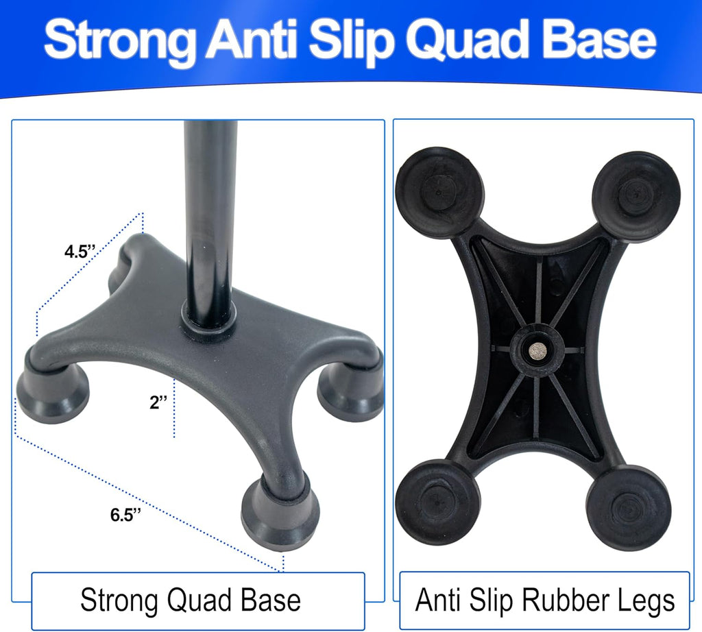 Adjustable Walking Cane with Quad Base and Rotating Handle H8946