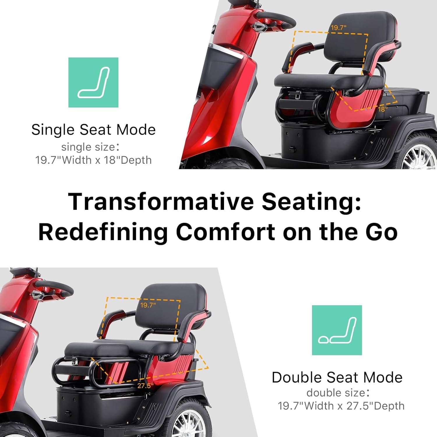 Two Seater Mobility Scooter 500lbs Capacity Heavy Duty Electric - Red D52623
