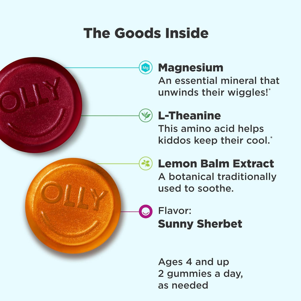 SmartyPants Kids Multivitamin Gummies, Sugar Free, Omega 3 & OLLY Kids Chillax Magnesium Gummies, Calm Chews for Kids 4+, Sherbet Flavor, 50 Count M7340