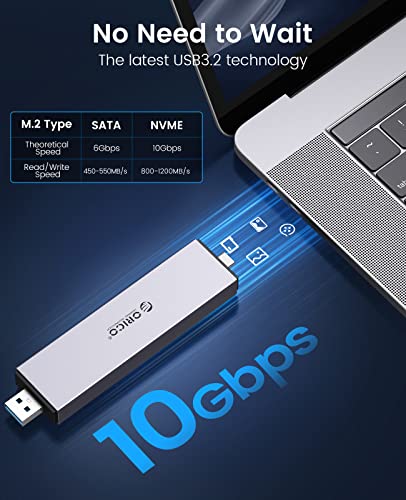 ORICO M.2 NVMe SATA SSD Enclosure, 10Gbps USB-C 3.2 Gen2, Aluminum Tool-Free Case L243158