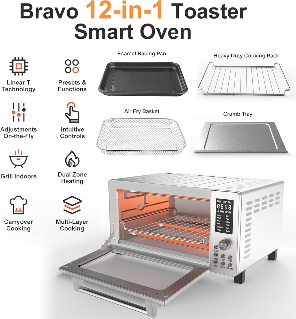 Nuwave Bravo Pro Smart Air Fryer Toaster Oven Combo, 12-in-1, 21QT, Stainless Steel E648464