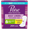 Poise Daily Liners, Incontinence Panty Liners, 2 Drop Very Light Absorbency, Long Length, 264 Count of Pantiliners (6 Packs of 44), Packaging May Vary