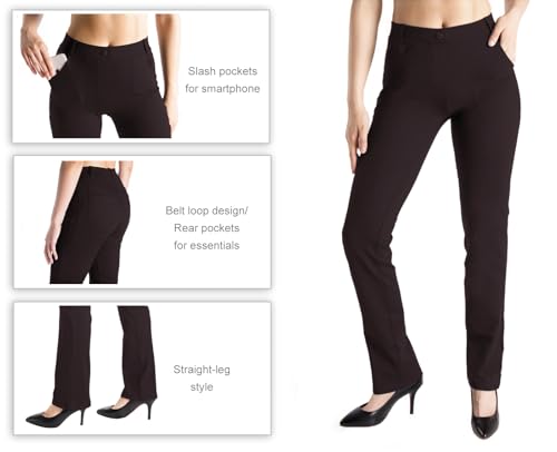 Yogipace Women's Straight Leg Yoga Dress Pants with Belt Loops H62689