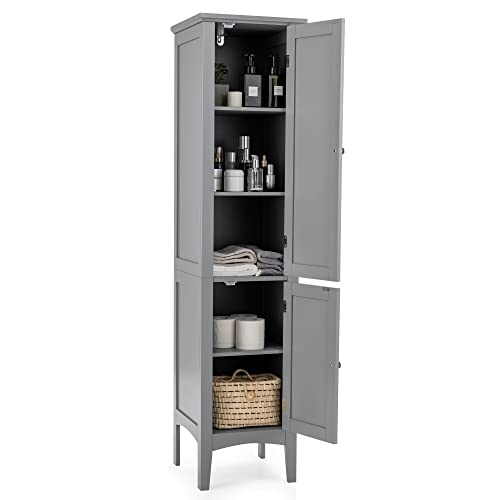 LOKO Tall Bathroom Floor Cabinet, Multifunctional Storage Cabinet with Doors, Narrow Slim Linen Tower for Bathroom, Living Room or Kitchen, 14.5 x 14.5 x 63 inches (Espresso)