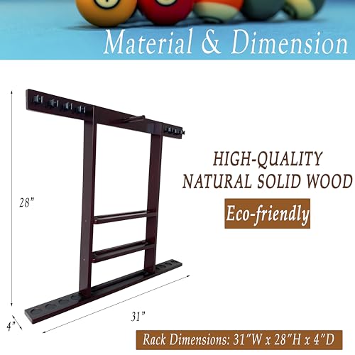 Wall Mount Pool Cue Rack for 8 Sticks, Solid Wood Mahogany S223328