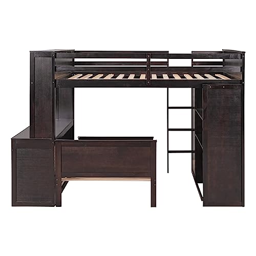 Harper & Bright Designs Full Over Twin Bunk Bed with Desk and Storage, Solid Wood, Gray L8927