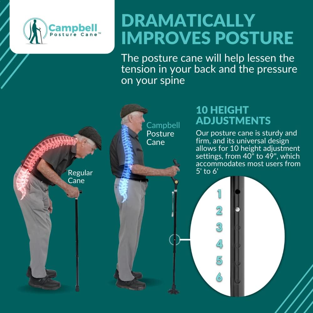 Campbell Posture Cane Folding Walking Stick for Seniors, Heavy-Duty Aluminum U1345