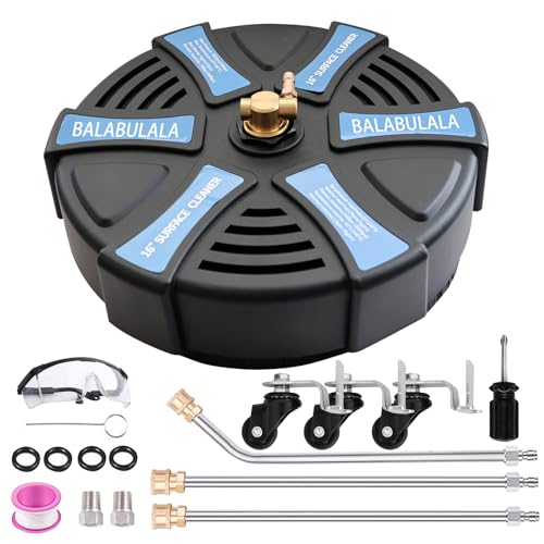 18" Pressure Washer Surface Cleaner Attachments,Balabulala 4000 PSI Power Surface Cleaner,with 4 Wheels 1/4" Quick Connector 2 Extension Wands for Decks, and Patios