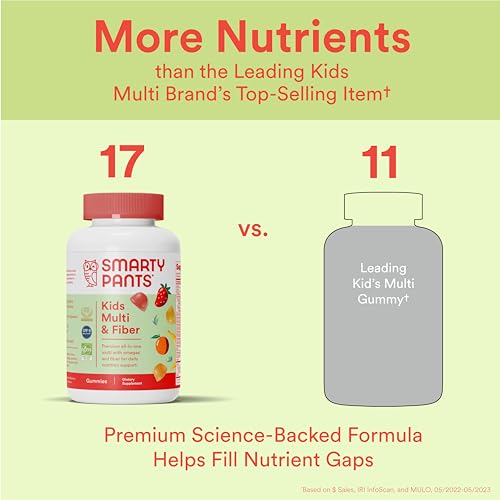 SmartyPants Kids Multivitamin & Fiber Gummies, Omega 3, Vitamins D3, C, B12, Zinc, 90 Count U9500